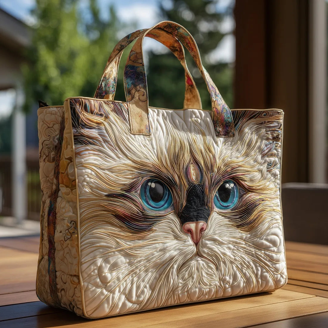 Bolsa artesanal gato blanco